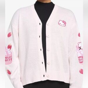 HELLO KITTY Sanrio Sweater Cardigan Pink Strawberry MilkShake XL NWT